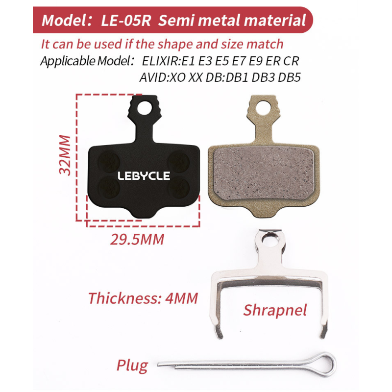 Дискові гальмівні колодки Lebycle LE-05R напівметал для велосипедів, ELIXIR:E1 E3 E5 E7 E9 ER CR AVID:XO XX D Дискові гальмівні колодки Lebycle LE-05R напівметал для велосипедів, ELIXIR:E1 E3 E5 E7 E9 ER CR AVID:XO XX D