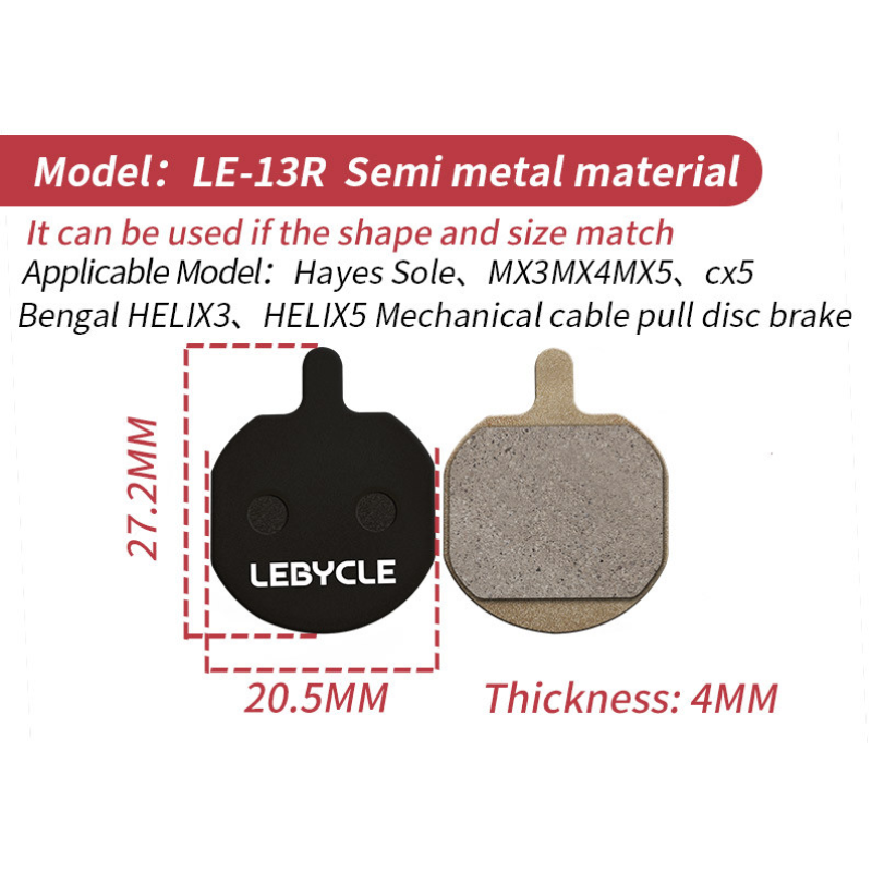 Дискові гальмівні колодки Lebycle LE-13R напівметал для велосипедів, Hayes Sole hydraulic 、MX2 、MX3 、MX4 、GX2 、CX5 Дискові гальмівні колодки Lebycle LE-13R напівметал для велосипедів, Hayes Sole hydraulic 、MX2 、MX3 、MX4 、GX2 、CX5