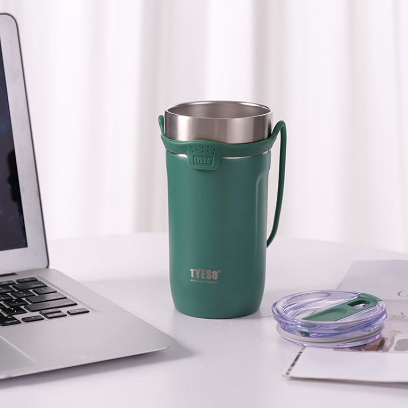 Дорожній ізольований кавовий кухоль TYESO TS-8766 з нержавіючої сталі, на 550 мл з кришкою.