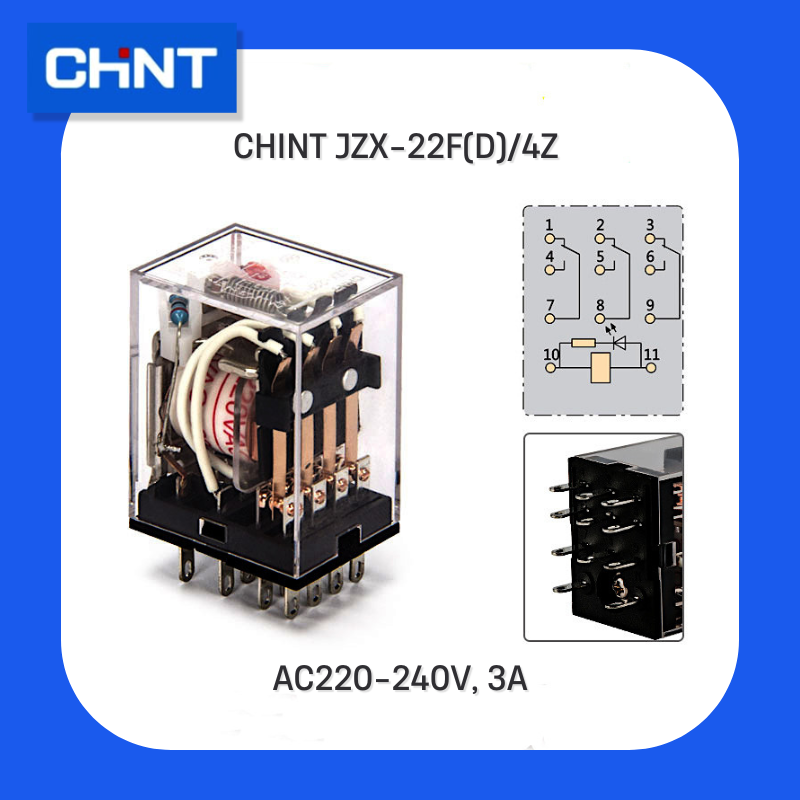 Реле електромагнітне, проміжне CHINT JZX-22F(D)/4Z AC220-240V, 3А