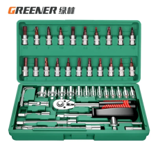 Набір інструментів універсальний greener 46 предметів, у пластиковому кейсі, для дому, авто, ремонту
