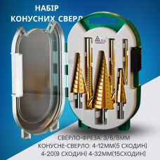 Набір універсальних фрезерних і ступінчастих свердел GREENER зі швидкорізальної сталі