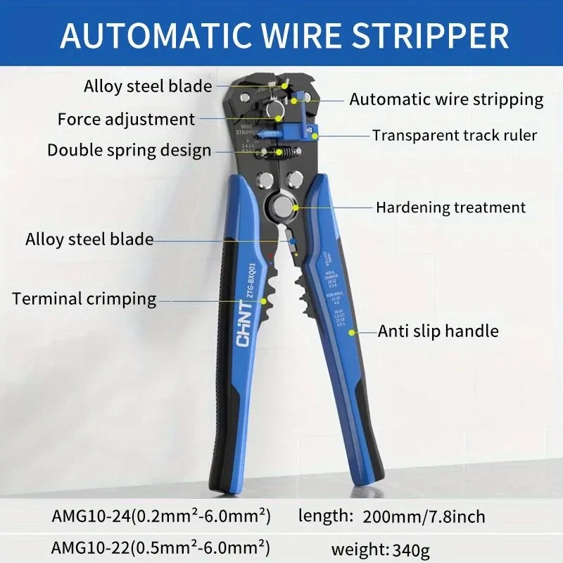 Інструмент для зачищення проводів, автоматичні плоскогубці, інструмент для затискання та ізоляції кабелю CHNT ZTG-BXQ01 Інструмент для зачищення проводів, автоматичні плоскогубці, інструмент для затискання та ізоляції кабелю CHNT ZTG-BXQ01