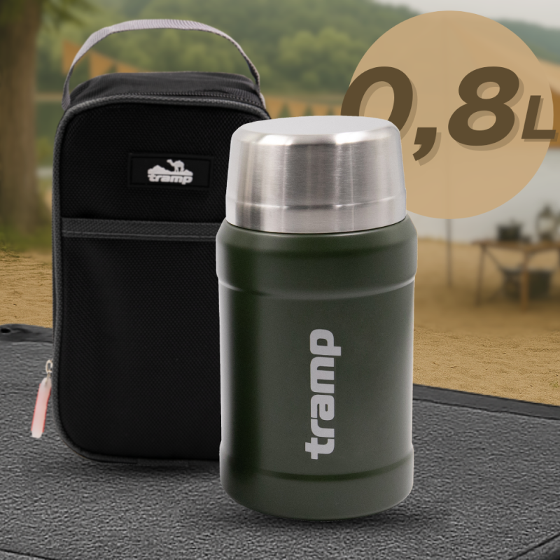 Термос для іжі Tramp UTRC-132-olive 0.8 л з чохлом і складною ложкою з широким горлом