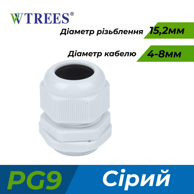 КАБЕЛЬНИЙ ВВІД WTREES PG9 ДЛЯ КАБЕЛЮ 4-8 ММ IP68