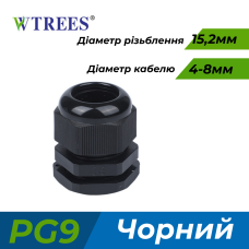 КАБЕЛЬНИЙ ВВІД WTREES PG9 ДЛЯ КАБЕЛЮ 4-8 ММ IP68